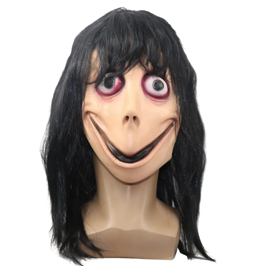 Momo Scary Face Cover Latex Head Cover With Long Hair And Creepy