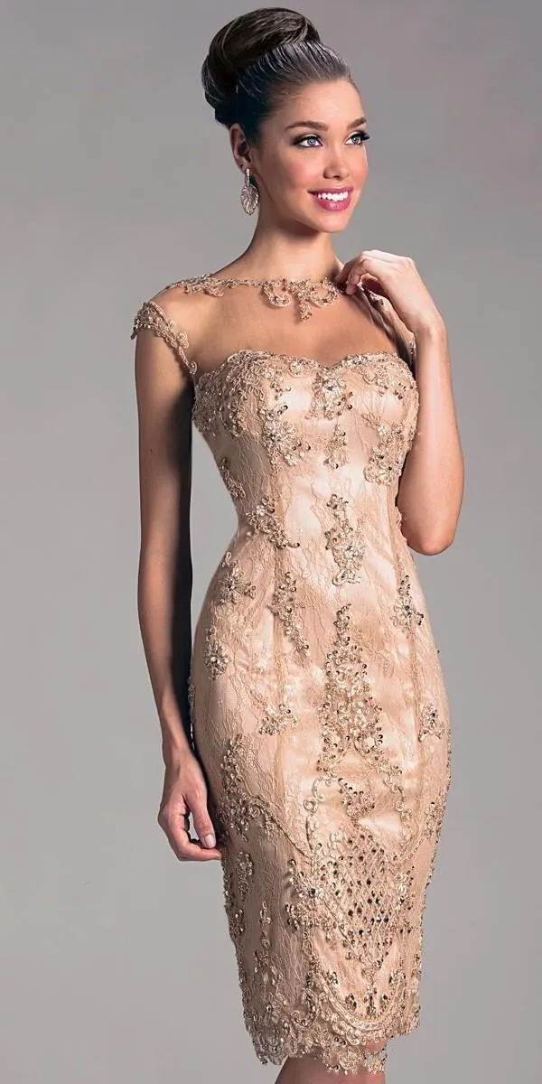 2020 Sexy Sheath Mother Off Платья для невесты Illusion Lace Crystal Beaded Hollow Back Cap Рукава до колен Плюс Размер Свадебные платья для гостей