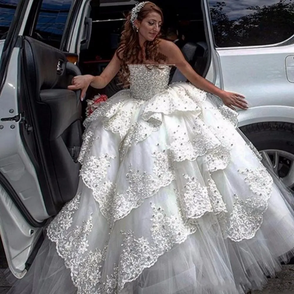 Amazon.com: Luxury Puffy Princess Women's Bridal Ball Gown Wedding Dresses  with Long Train for Bride White Ivory 2021 : Clothing, Shoes & Jewelry