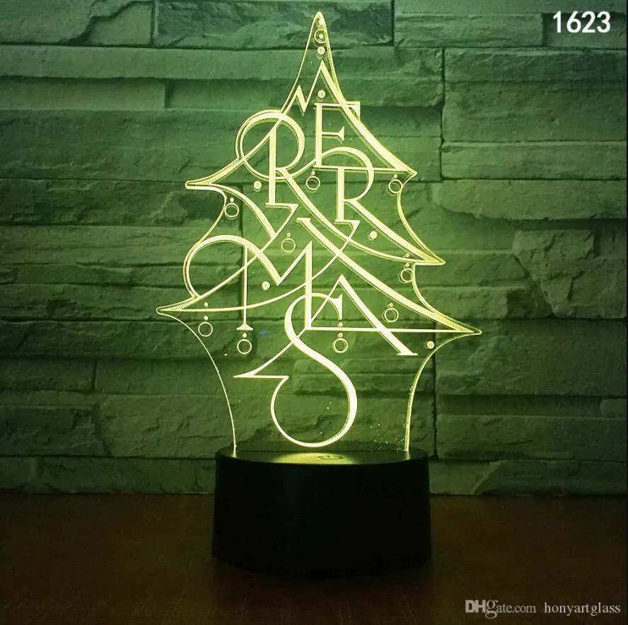 Julgran snögubbar djur tecknad ljus insekt musik karaktär 3d illusion led lampa färgstarka USB drivna mini ljus