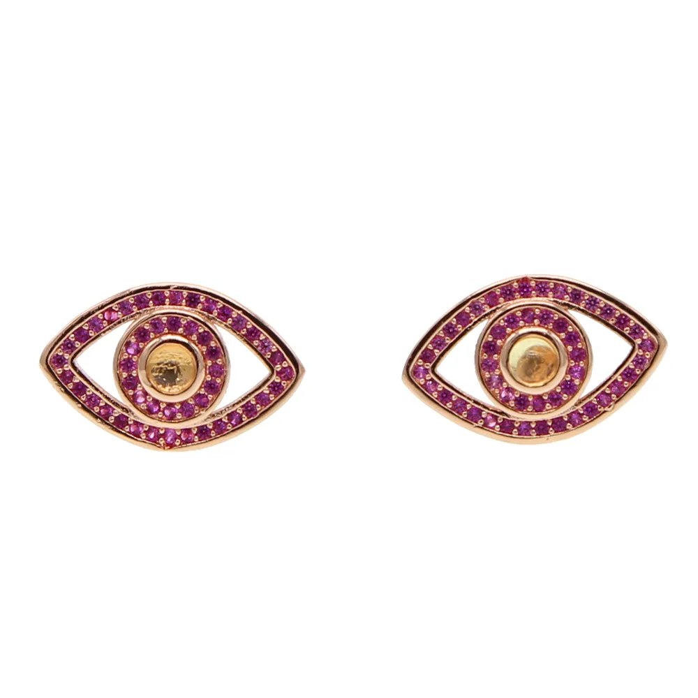 Hiphop brand fashion turkish eyes stud earrings for women Evil eye gold rose gold chic high quality Rhinestone cute style jewelry