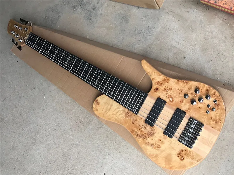 6 strängar Original Neck-Thru-Body Electric Bass Guitar med dendritisk faner, krom hårdvara, rosenträ fingerboard, kan anpassas