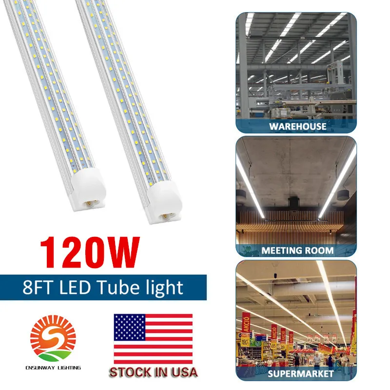8' T8 FA8 LED Tubes V Shape 8ft Integrated LED Light 8 ft Work Light 45W 120W 96'' Double Row Fluorescent Light Fixtures