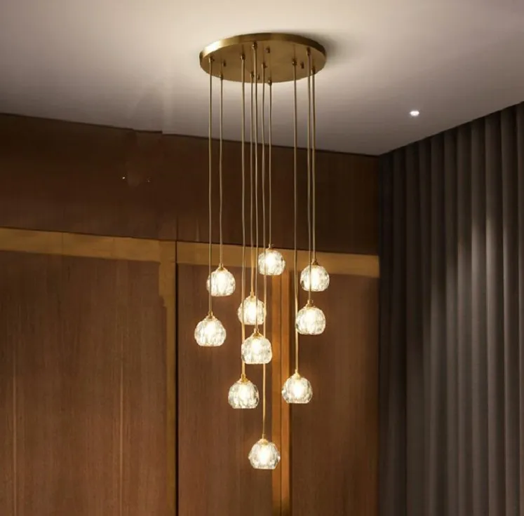 Lámpara de araña Led con bola de cristal americana, lámpara colgante de cristal para escalera de Villa de lujo para sala de estar, Lustres para el hogar