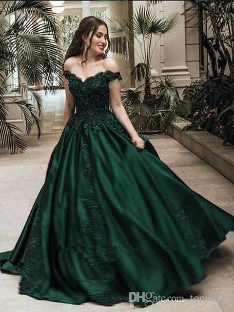 Sexy Elegant Dark Green Prom Dresses For Graduation Party Off The Shoulder Tops A Line Floor Length Lace Appliques Evening Gowns Custom Made