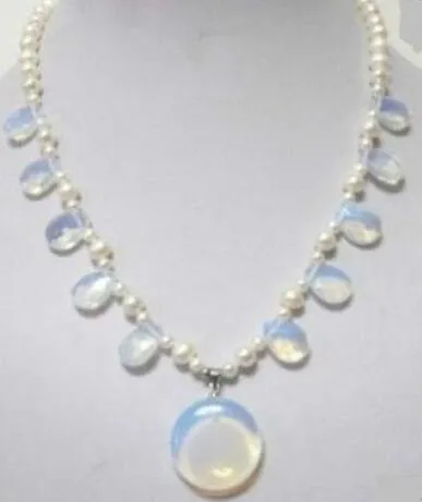 Hängende Halskettenhalskette der weißen Perle der Schmucksachen Moonstone der freien Schmucksachen des Verschiffens ~~~~~~