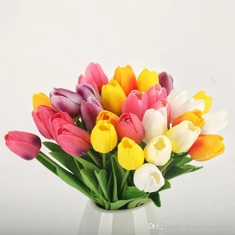 PU Tulip 18 Färg Hemfotografering Bröllop Alla hjärtans dag Konstgjord Blomma Party Decoration Feel Real Mini Tulip Fake Flower BH1772 Z