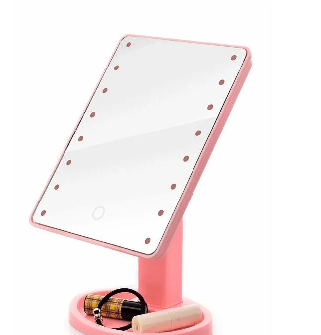 2019 Make-up-LED-Spiegel, 360-Grad-Drehung, Touchscreen, Make-up, Kosmetik, zusammenklappbar, tragbar, kompakt, mit 22 LED-Lichtern