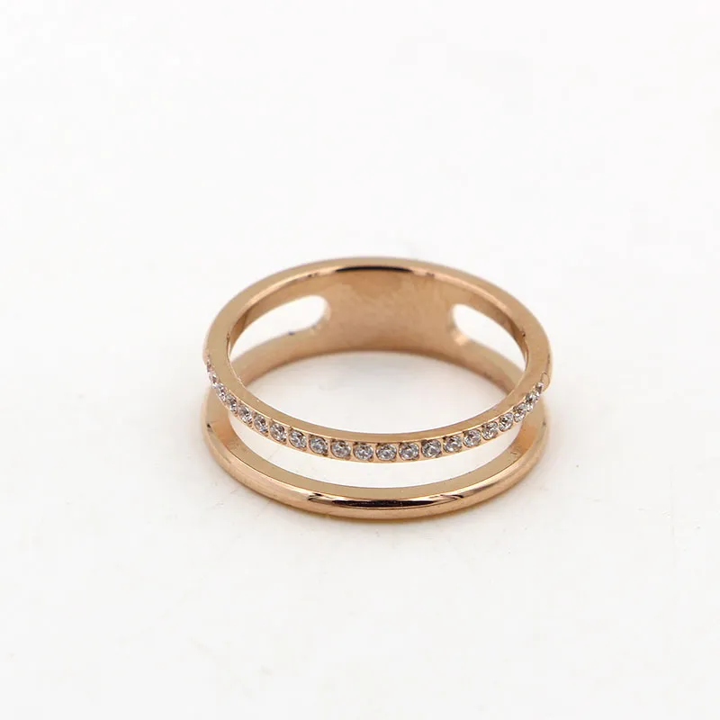 Creux double couche 21 micro diamant couples bague mode coréenne titane acier plaqué or rose couleur index bague 9007255