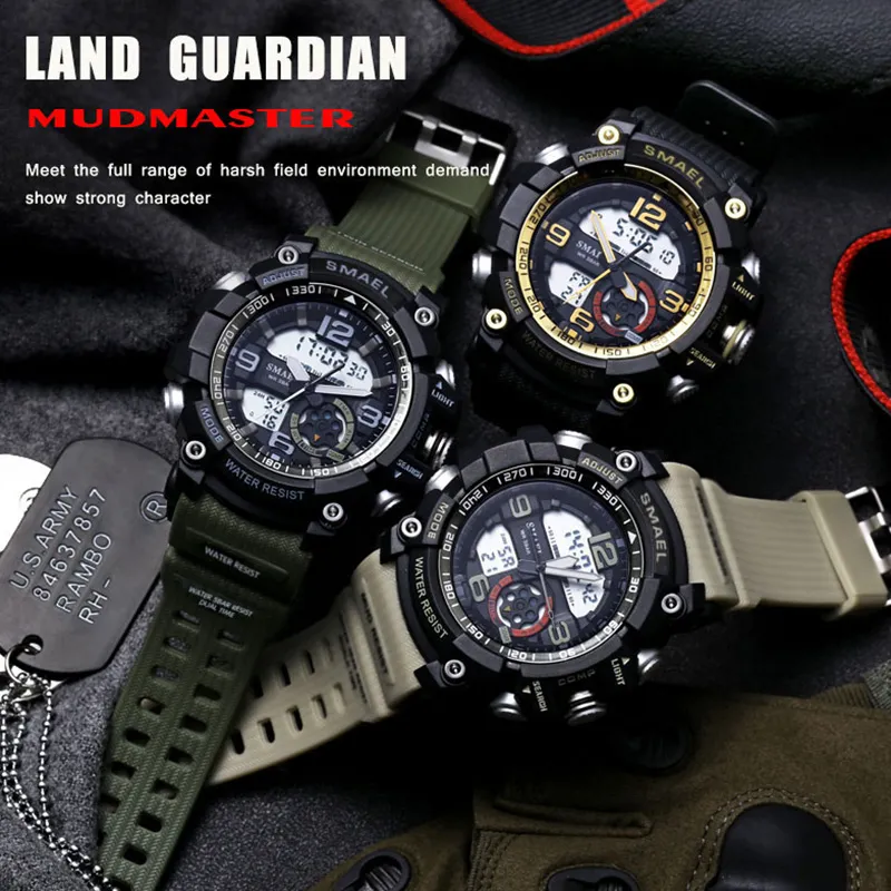 Reloj de pulsera deportivo SMAEL para hombre, reloj Digital LED resistente al agua, reloj de pulsera de doble hora, reloj militar 1617, relojes para hombre, orologi da uomo