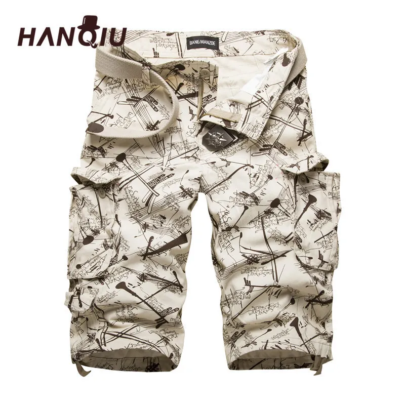 Hanqiu Coton Hommes Cargo Shorts Mode Camouflage Homme Shorts Multi-poches Casual Camo Extérieur Tolling Homme Short PantsQ190330