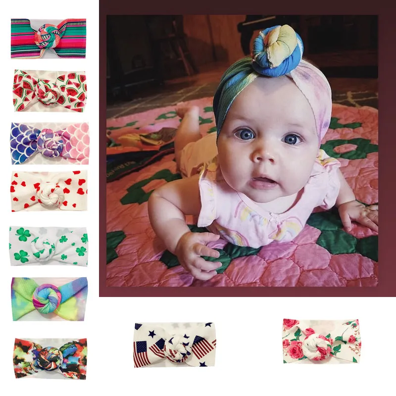 New Europe Fashion Infant Baby Snail Knot Wide Headband Kids Colorful Turban Hair Band Children Headwear Hair Accessory 9 Colors 15008