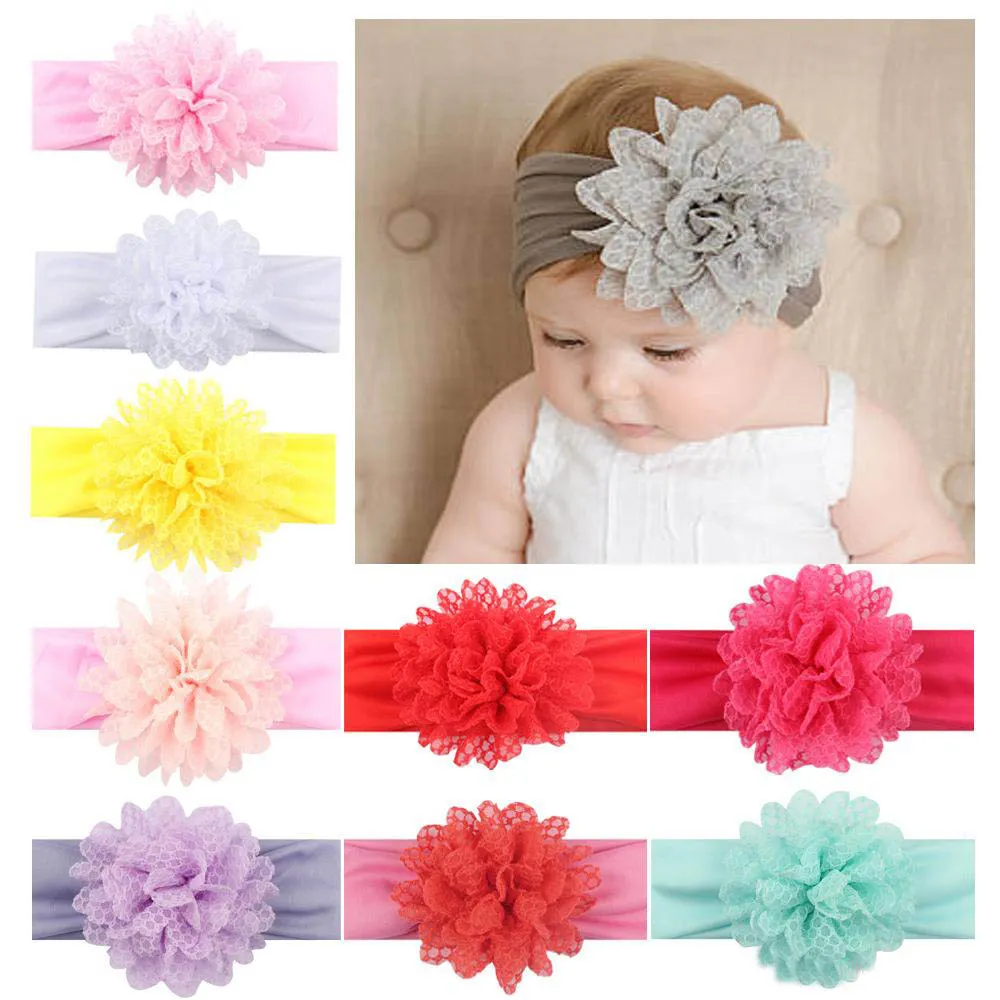 Bebês menina headbands flor chiffon com headwrap elástico Turban faixa de cabeça crianças moda crianças acessórios de cabelo