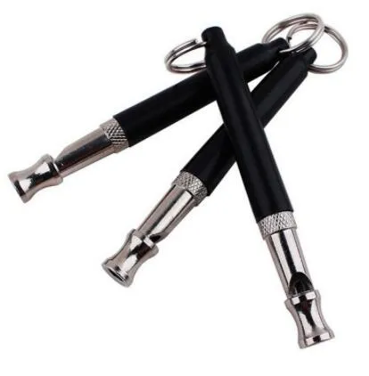 Pet Supplies Dog Training Black and Silver Nickel-Plated Ultrasonic Whistle Whistling Tube with Key Ring Dog Training Gadget 0.9*8.0cm