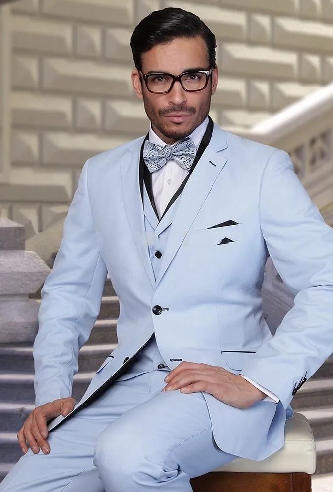 Light Blue Groom Tuxedos Notch Lapel Groomsmen Mens Wedding Dress Fashion Man Jacket Blazer Business Suit(Jacket+Pants+Vest+Tie) 1683