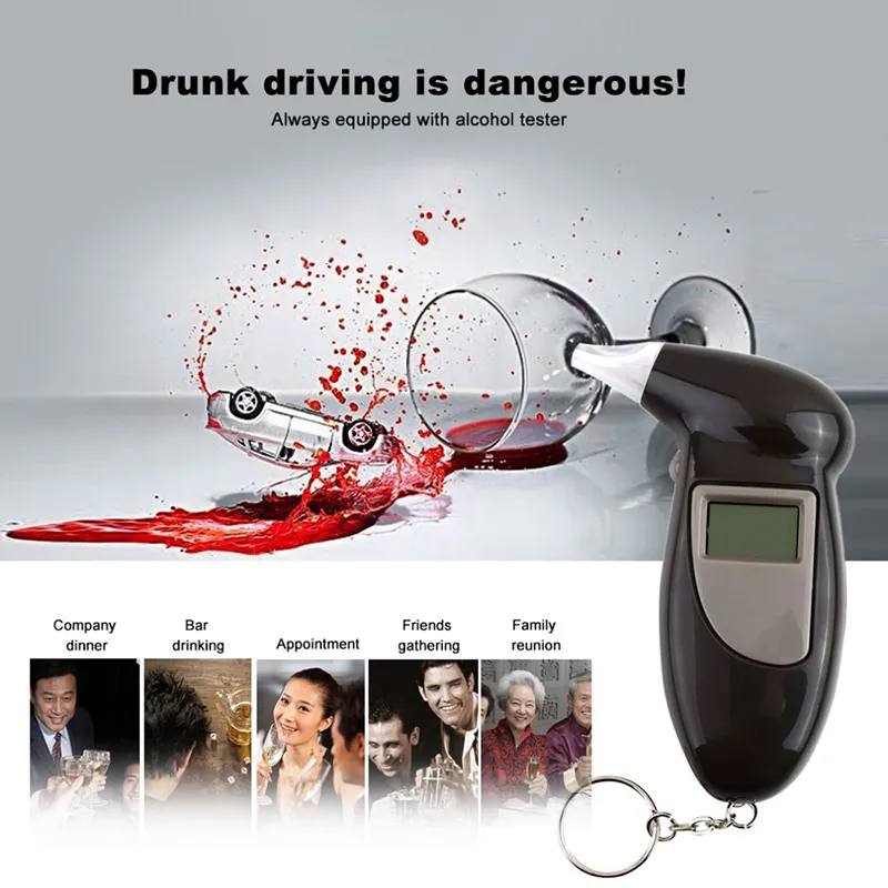 Auto Alcoholisme Test Digitale Alcohol Tester Draagbare LCD Dispaly Blaastest Analyzer Politie Alert Blaastest Mondstukken Apparaat