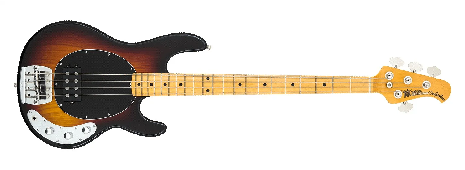 Music Man Ernie Ball Stingray 4 Strings Sunburst Electric Bass Guitar Single Pickup, Pickguard preto, fios ativos, caixa de bateria de 9V