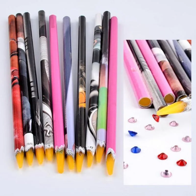1 개 10cm 왁스 도팅 펜 연필 네일 아트 도구 자체 접착 모조 다이아몬드 보석 드릴링 선택 도구 팁 도구 임의의 색상을 따기
