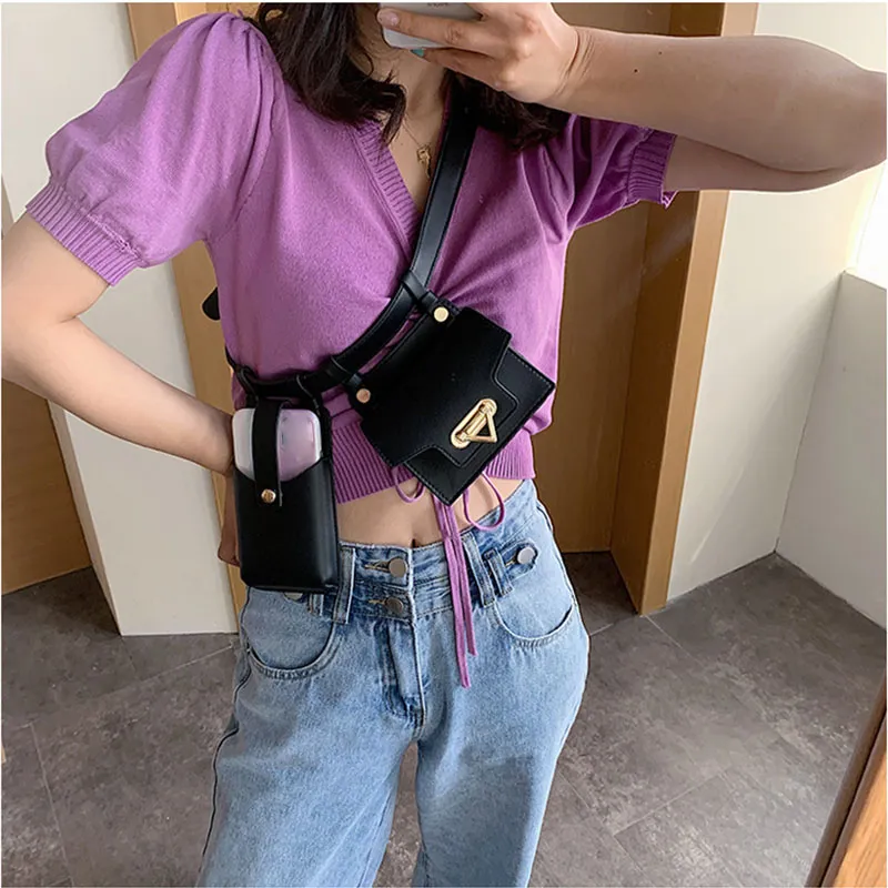 Women Weist Facs Pu Leather Mini Fanny Pack Multifunical Travel Lady Bag Bag Bag Hip Hop Bum Bag Peminies Pemines Predies Small