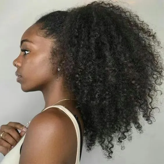 Afro Kinky Krullend Haarstuk Menselijk Haar Clip in Paardenstaart Haarverlenging voor Zwarte Dames Trekkoord Natural Coily Ponytail voor Afro-Amerikaanse