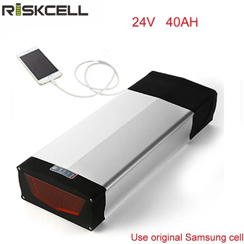 Arka Raf Plat Ebike Pil 24 V 40Ah Lityum iyon Pil Kuyruk ışık ve şarj ile + USB USB samsung 18650 Için hücre