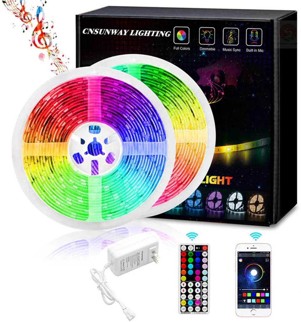 5050RGB Wifi Controller LED-Streifenlicht 5M 30led/m Neon Flexibles Band Bandstreifen + Bluetooth-Musiksteuerung + 12V-Netzteil