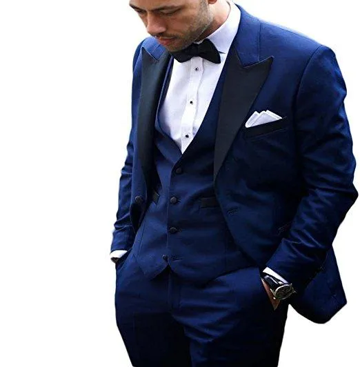 Şık Bir Düğme Groomsmen Tepe Yaka Damat smokin Erkekler Suits Düğün / Gelinlik / Akşam Sağdıç Blazer (Ceket + Pantolon + Kravat + Yelek) 781