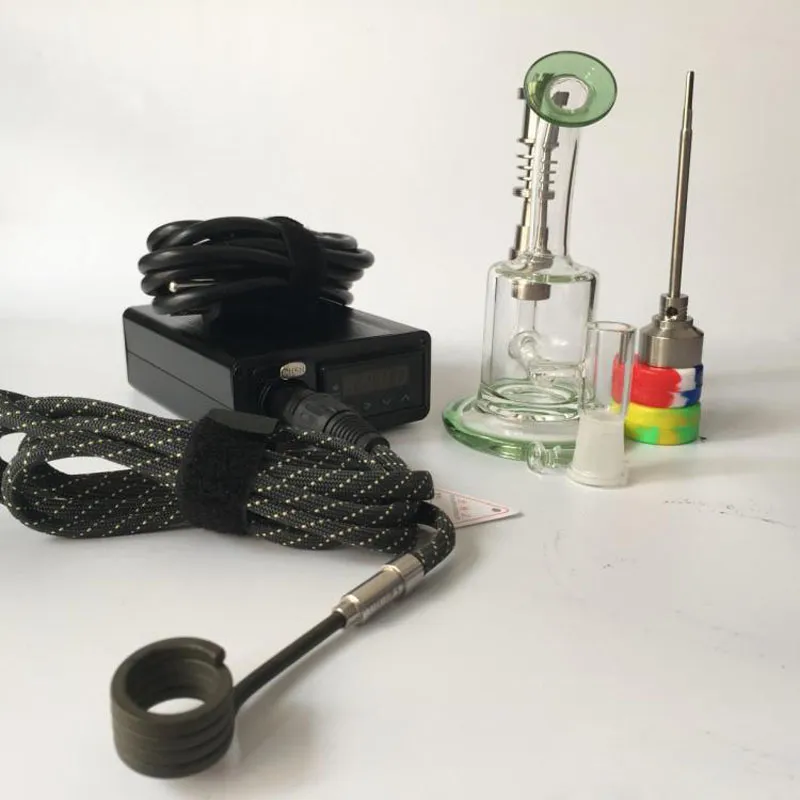 Kit de démarrage Hot Dnail Enail avec bobines de chauffage pour ongles en titane 6 en 1 portable avec pipe à eau en verre fumant de l'huile de cire de tabac aux herbes sèches