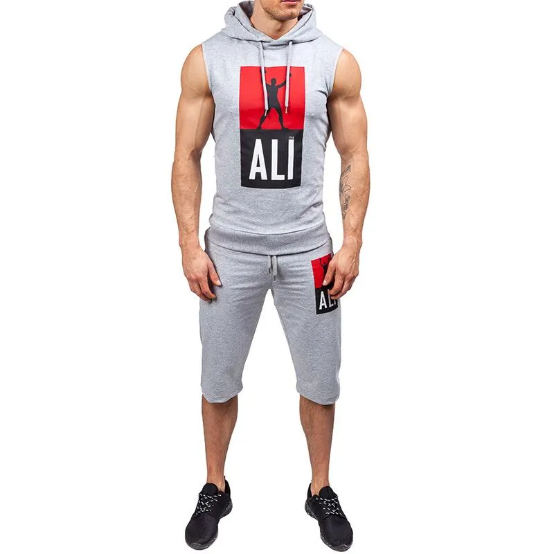 Active Fashion Casual Slim Fit Abbigliamento da uomo Set di tute da uomo Estate Abbigliamento sportivo Abiti stampati Tuta sportiva Gilet con cappuccio Top Short Trend