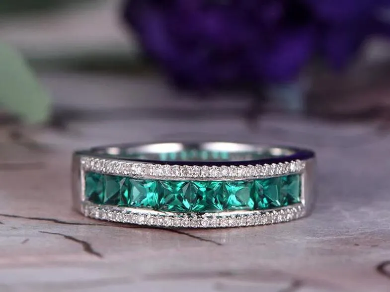 Taglia 6-10 Gioielli di moda 925 Sterling Silver Emerald CZ Diamond SONA Gemstones Promise Party Women Wedding Ring per il regalo di San Valentino