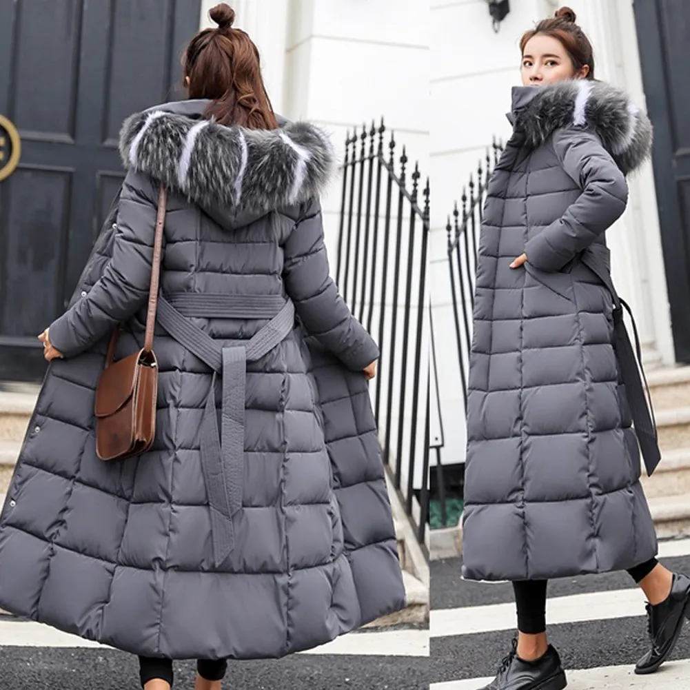 Chaqueta larga acolchada abrigo de invierno con capucha para mujer