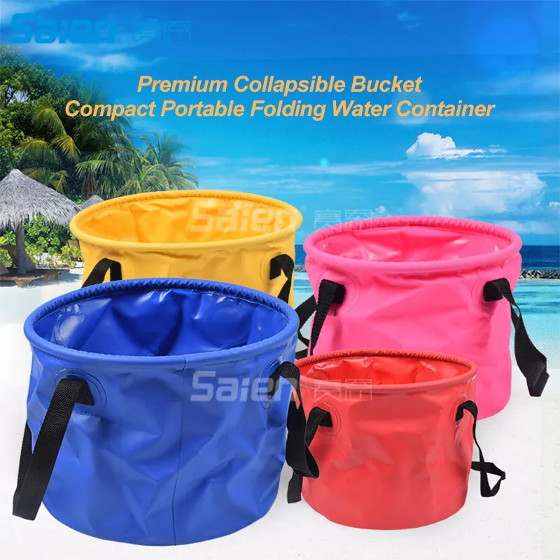 Recipiente de água dobrável portátil dobrável de 10L Premium Collsible Bucket - levemente durável - inclui o bolso da malha da ferramenta acessível