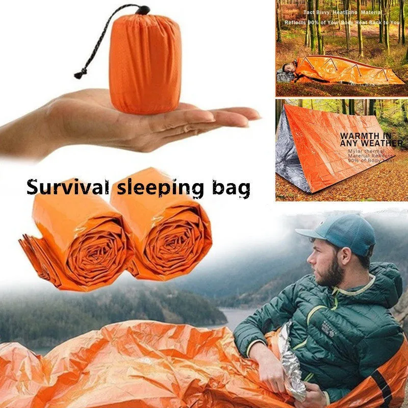Życie na świeżym powietrzu Bivy awaryjne torba do śpiworu cieplna Ciepła wodoodporna mylar Pierwsza pomoc Blanke Camping Survival Gear