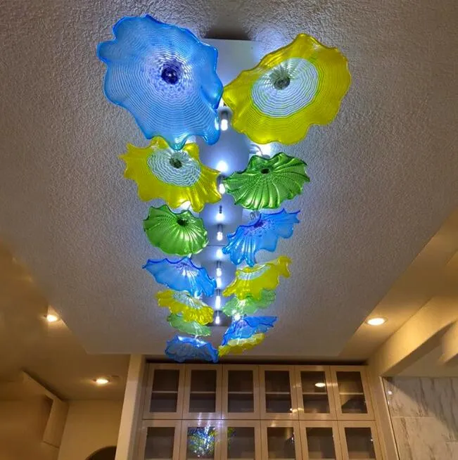 French Style Mouth Blown Glass Chandelier Lightings Big Ceiling Light Decorative Blown Glass Flower Ceiling Lamps for Living Room