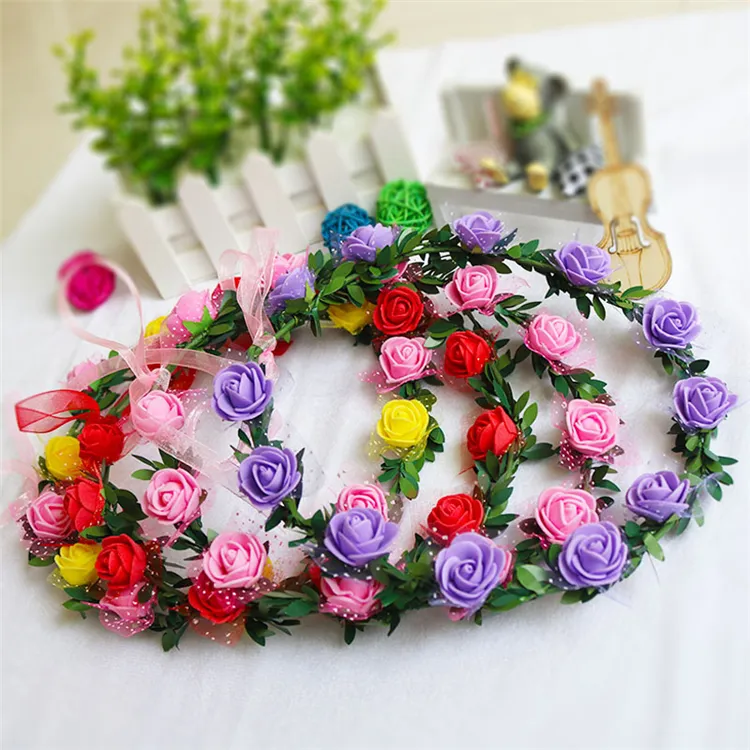 Corona di fiori per le donne fascia per fiori per ragazze copricapo in foglia verde Festival bohémien ghirlanda per capelli da sposa puntelli per foto copricapo  200000297