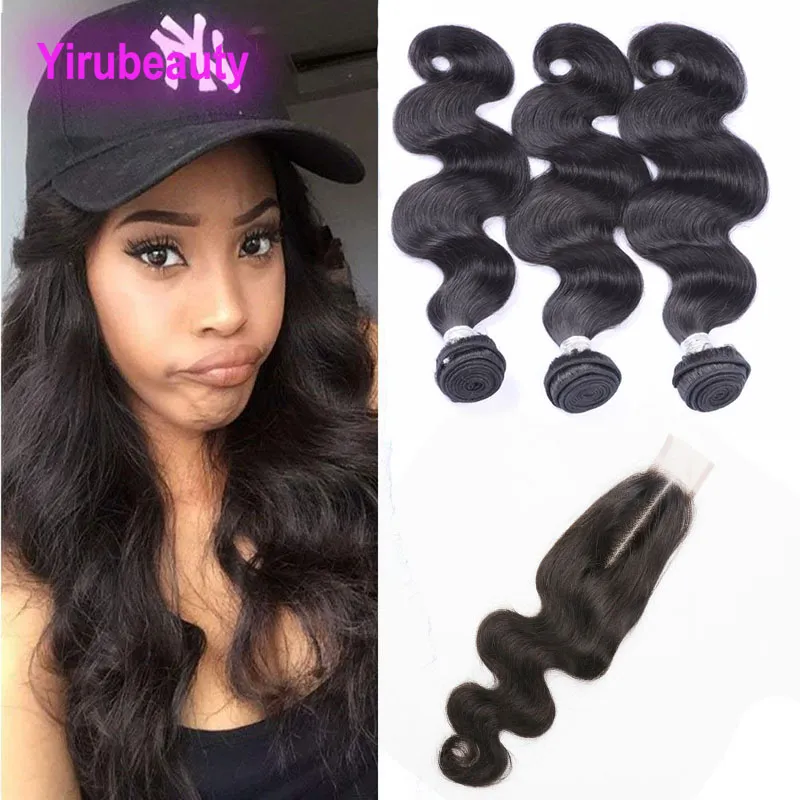 Peruvian Unprocessed Human Hair 10-28inch Body Wave Bundles With Lace Closure 2X6 Baby Hair Wefts With Top Closures Middle Part Two By Six