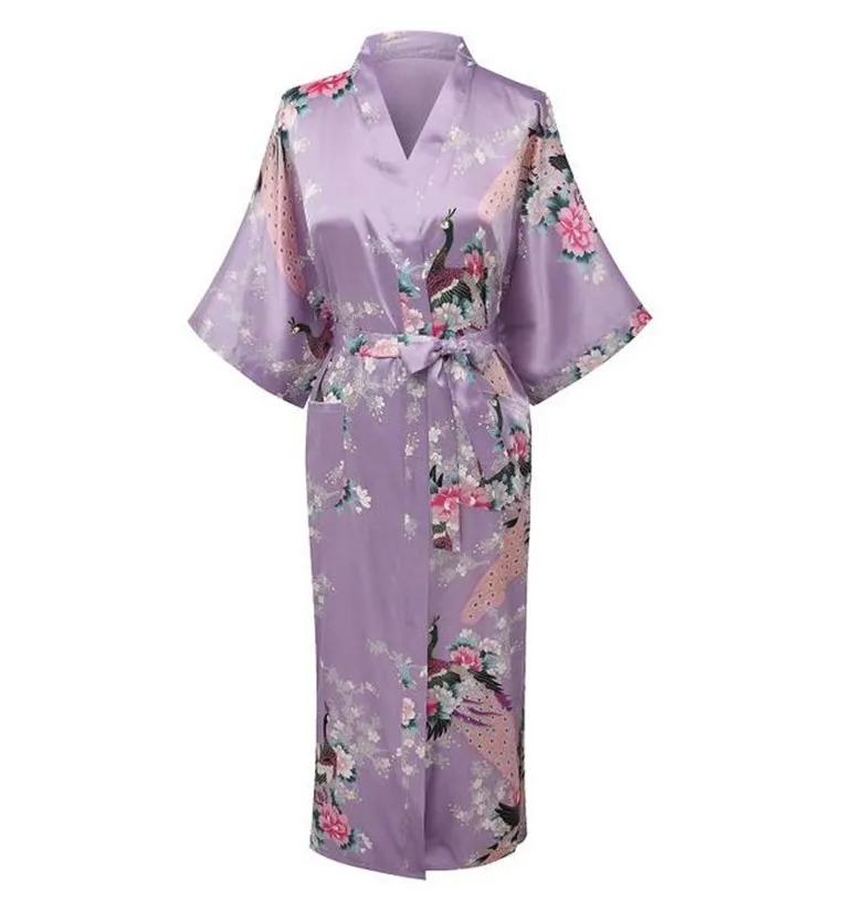 Light Purple Print Flower Women Robe Gown Chinese Traditional Bathrobe Sleepwear Novelty Kimono Dress S M L Xl Xxl Xxxl A-111 S703