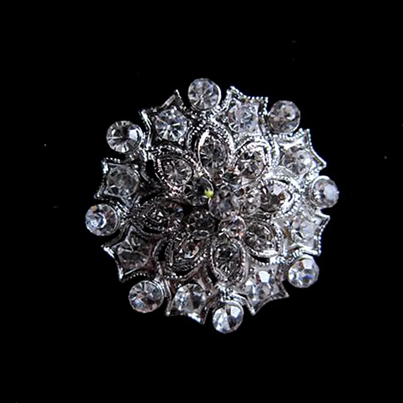 Sparkly Silver Tone Clear Rhinestone Crystal Diamante Small Flower Brooches and Pins