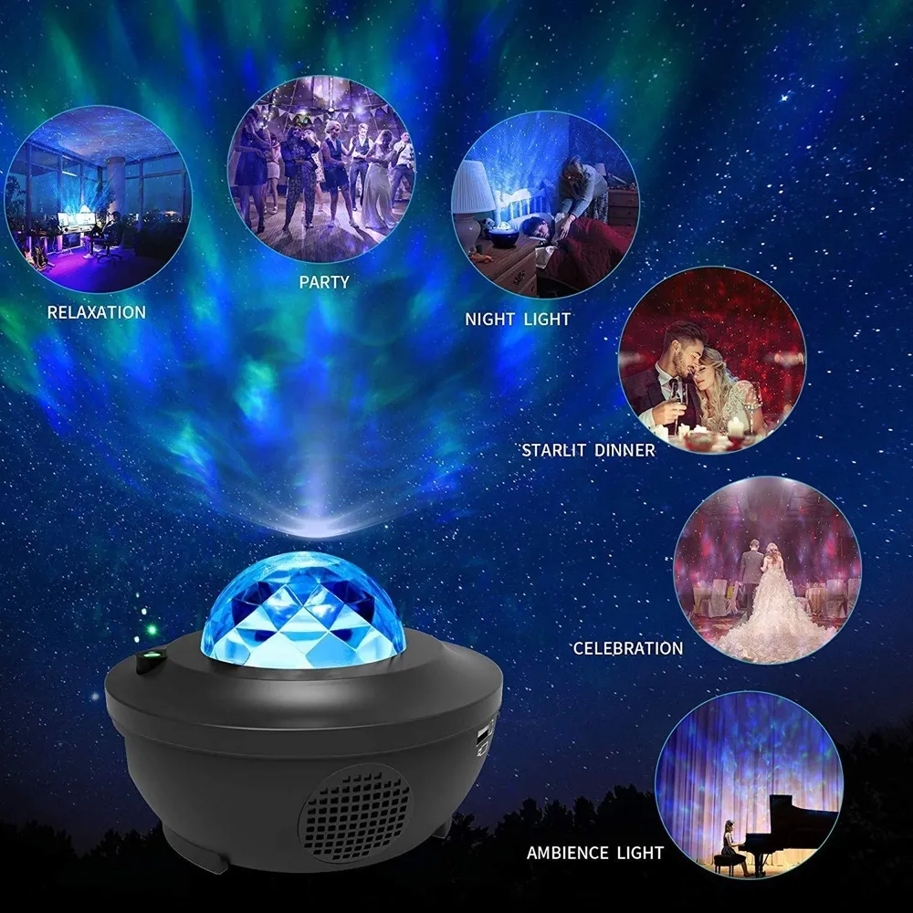 USB LED Sternennachtlicht Wasserwelle LED Projektor Licht Bluetooth  Projektor Soundaktivierte Projektorlampe Home Decor