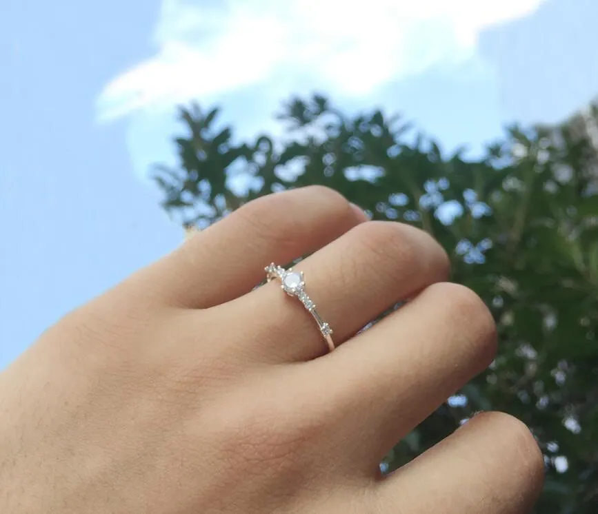 Vintage Diamond Ring For Women, 14K White Gold Engagement Ring, Promis