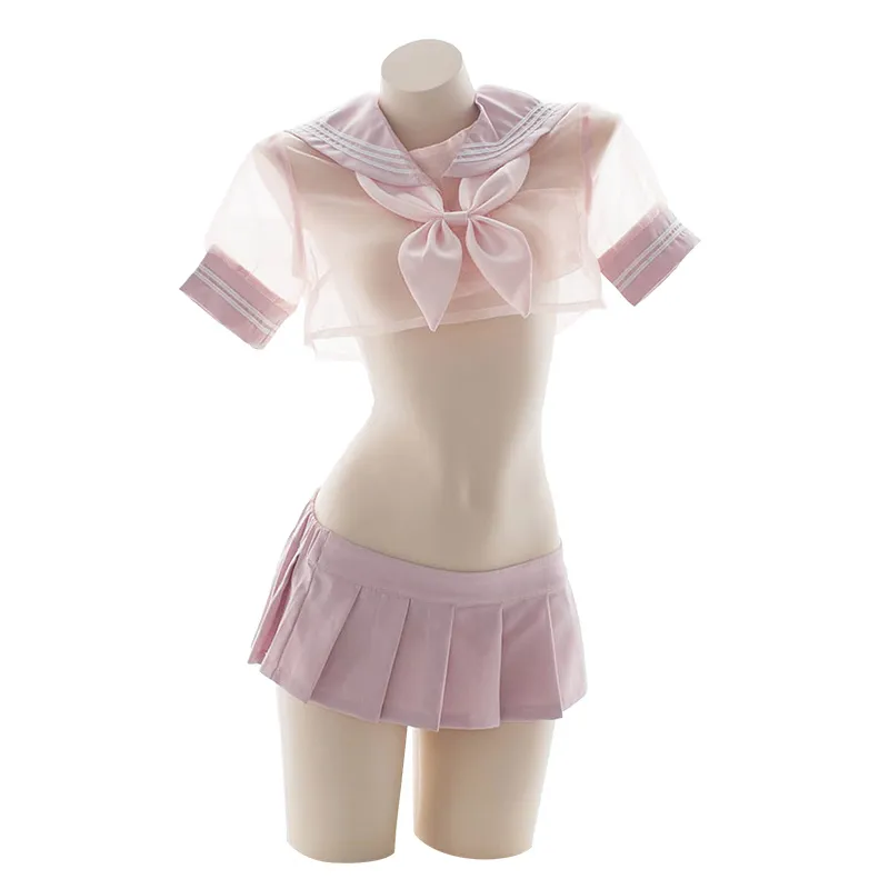 Sevimli Pembe Sailor Elbise Lolita Kıyafet Erotik Cosplay Kostüm Okulu Kız Üniforma Kıyafet Seksi Kawaii Lingerie Set Iç Çamaşırı