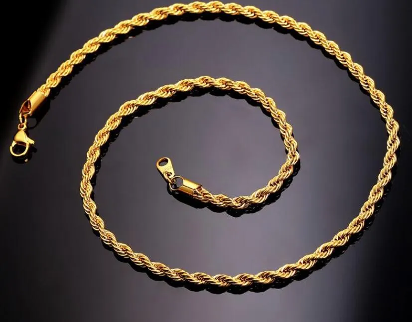 18k Real Gold Plated rostfritt stål repkedjhalsband för män guldkedjor modesmycken gåva