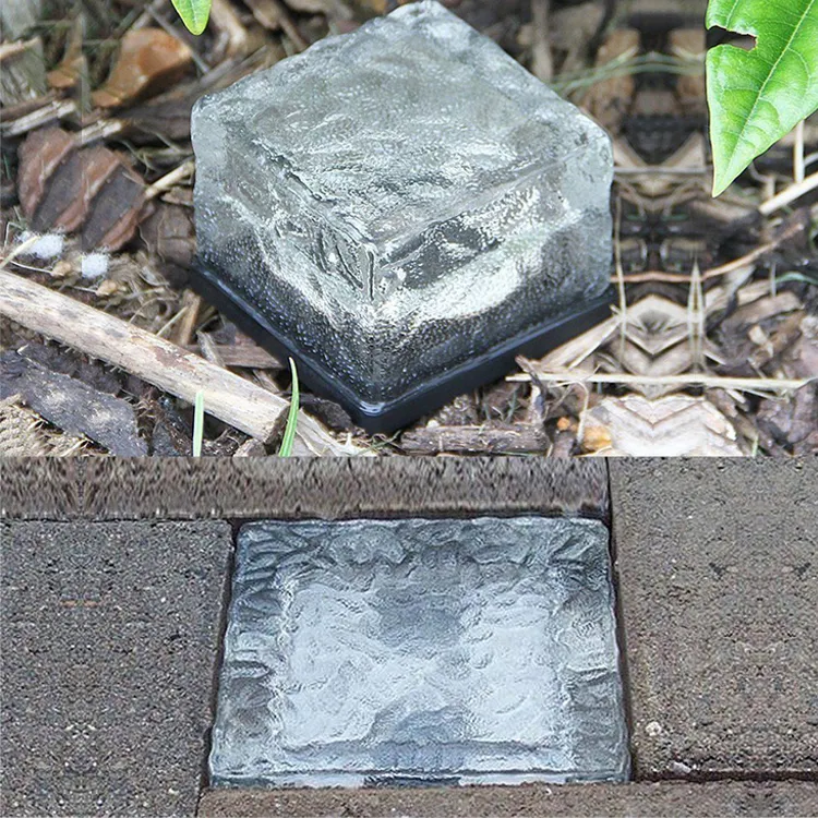 Lámparas de jardín de pavimentadora de ladrillos de vidrio 4 LED, luz solar de cubo de hielo a prueba de agua para patio de camino al aire libre, luces de jardín solares blancas cálidas USASTAR