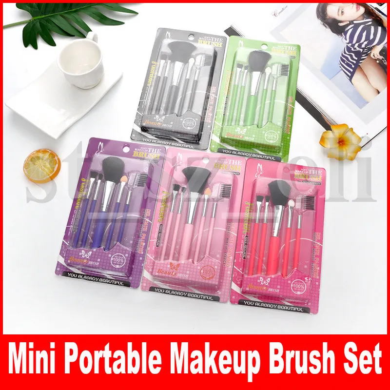 5-teiliges tragbares Reise-Make-up-Pinsel-Set, professionelles Lidschatten-Kosmetikpinsel-Augenbrauen-Lippen-Make-up-Pinsel-Werkzeug