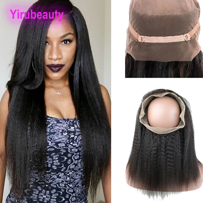 Cheveux vierges indiens 360 dentelle frontale pré-plumée crépue droite couleur naturelle cheveux humains bande réglable 10-24 pouces