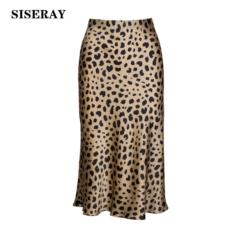 Cheetah Print Midi Satin Flared Leopard Midi Skirt Women's Satin