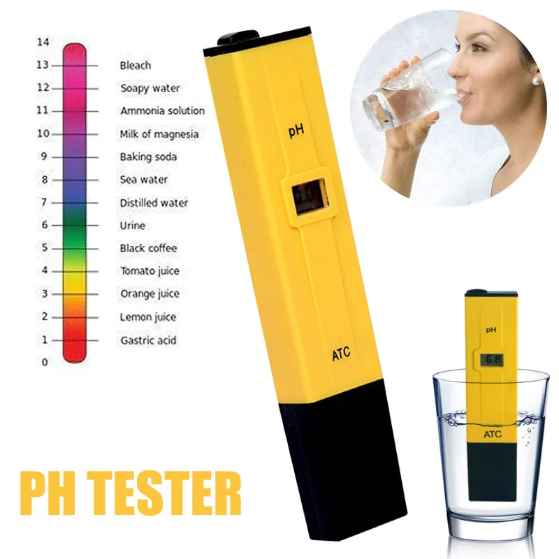 Pena de pH da pena de teste com o ATC Digital LCD ABS amarelo portátil ph tester piscina prática