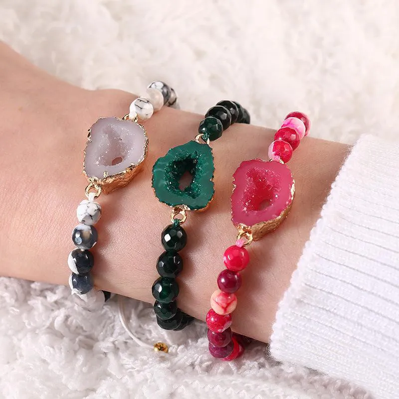 Natural Cherry Blossom Stone Beads Bracelet Flower Agate Crystal Bracelet  Elastic - Stones - AliExpress
