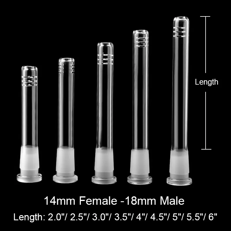 Difusor de vástago descendente de vidrio de 14 mm a 14 mm, de 18 mm a 18 mm, de 14 mm a 18 mm, vástago descendente de vidrio con junta macho y hembra para bongs de vidrio, tuberías de agua