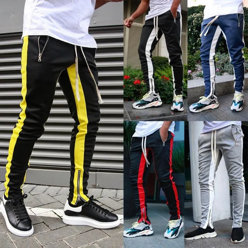 Mens Joggers zipper Casual Pants Fitness Sportswear Tracksuit Bottoms  Skinny Sweatpants Trousers Black Gyms Jogger Track Pants